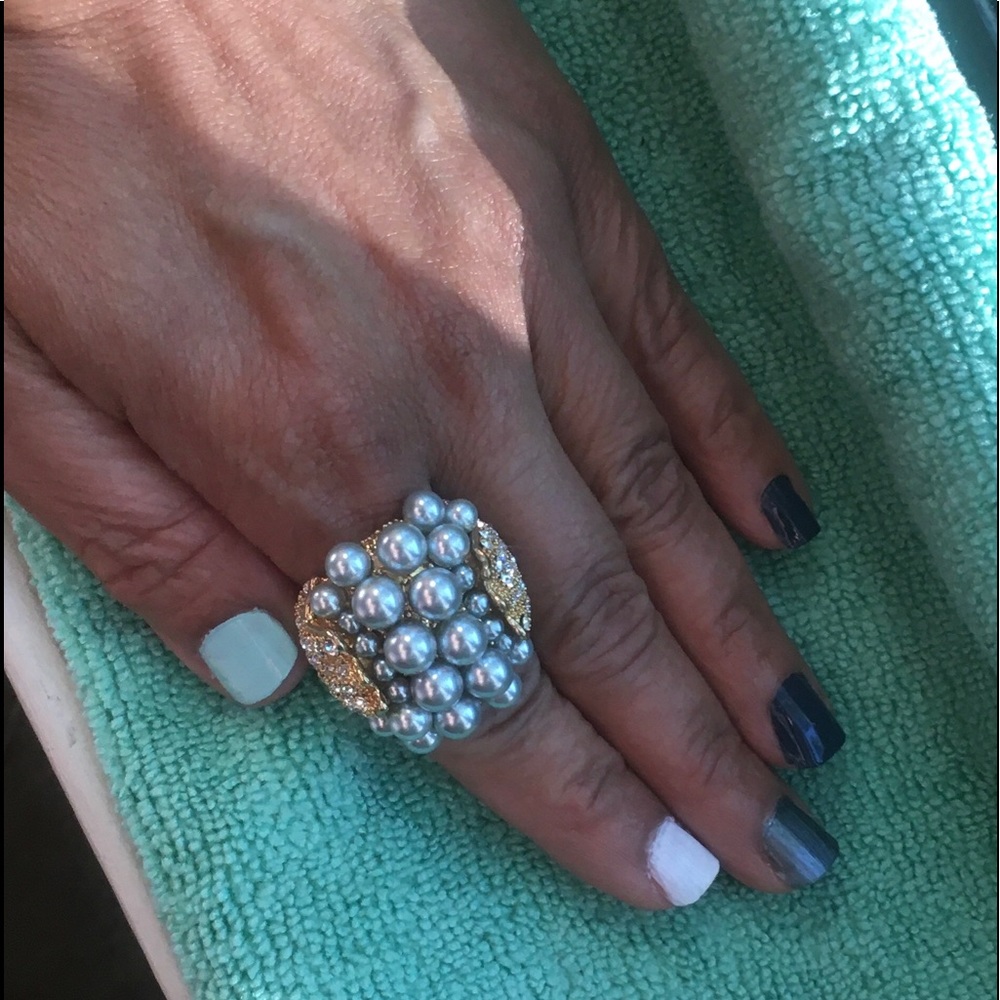 LaVintage Japanese Gray Dyer Pearls Ring 7.25